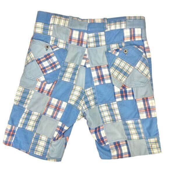 Jaymar Slack Madras Shorts Mens Sz M Blue Green Patchwork Vintage Preppy Summery - Picture 5 of 14